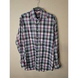Peter Millar Shirt Men LPink Purple Plaid Button Up Cotton Sporty Preppy Classic